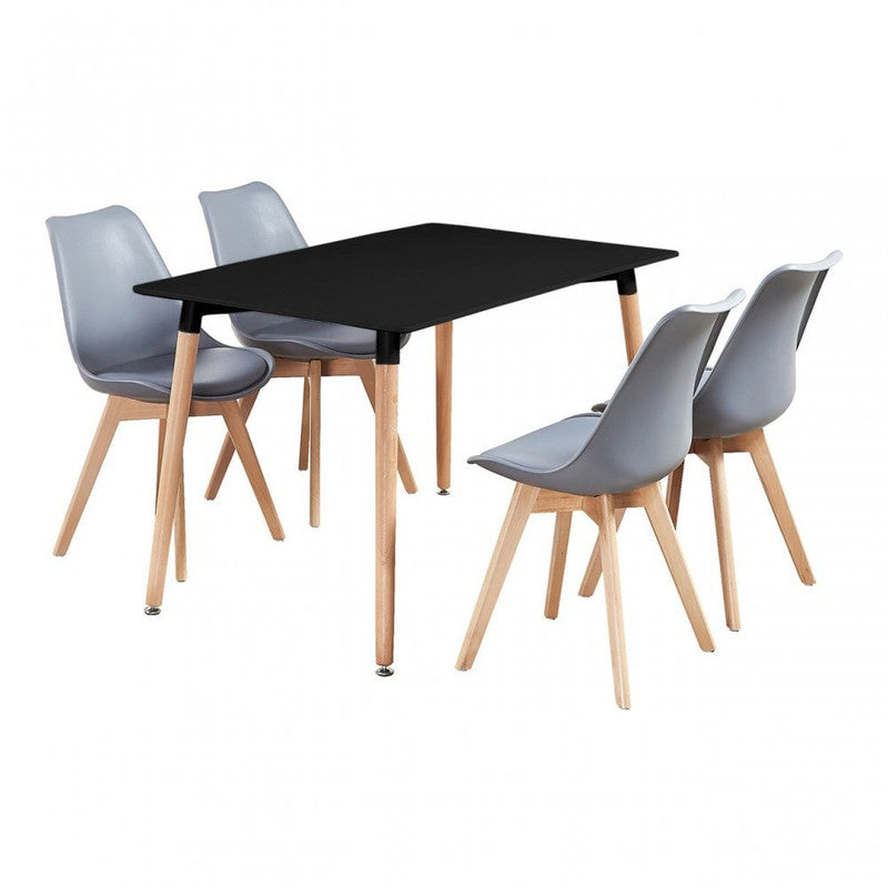 5PCs Dining Set - a Black Halo Dining Table & Set of 4 Lorenzo Tulip chairs with Padded Seat PN Home