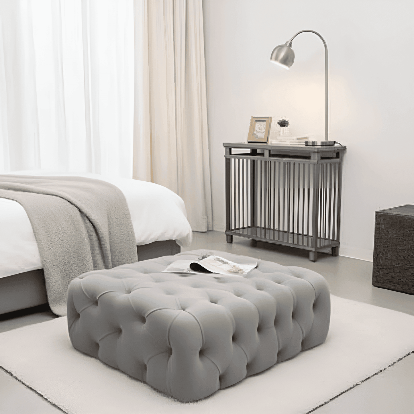 Monaco One: UK Upholstered buttoned stool UK Beds Direct ltd