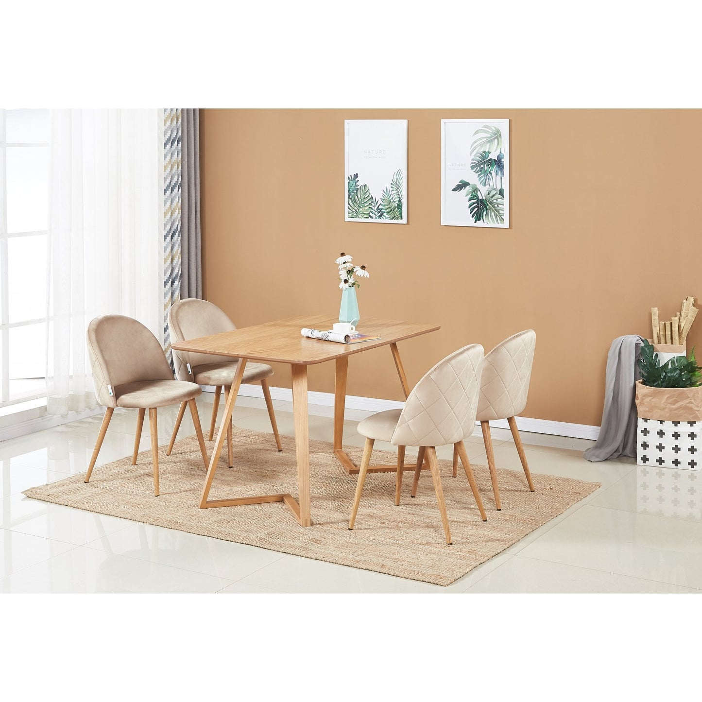 Lucia Dallas Dining Table and Chairs Set of 4 - an Oak Dining Table & Set of 4 Velvet Dining Chairs PN Home