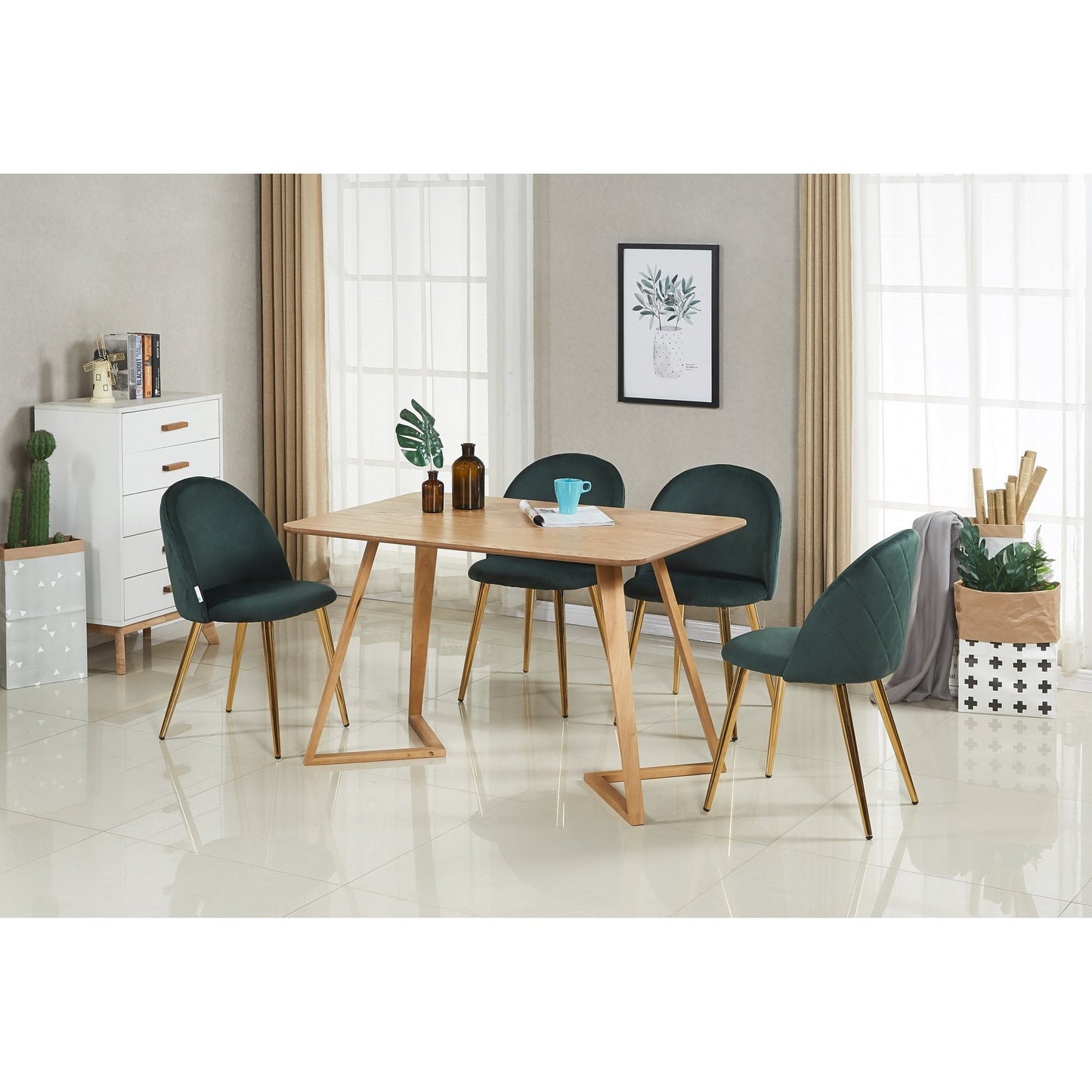 Lucia Dallas Dining Table and Chairs Set of 4 - an Oak Dining Table & Set of 4 Velvet Dining Chairs PN Home