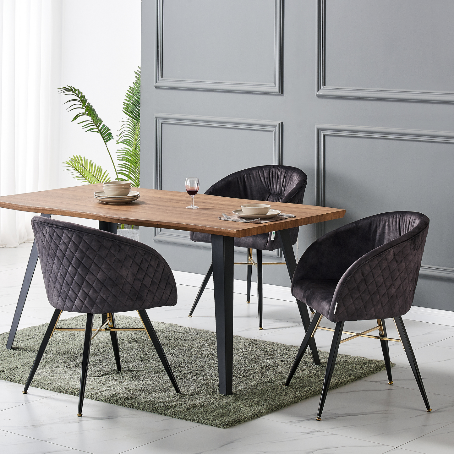Vittorio Rocco LUX 5PCs Dining Set includes an Oak Dining Table and Set of 4 Dining Chairs PN Home
