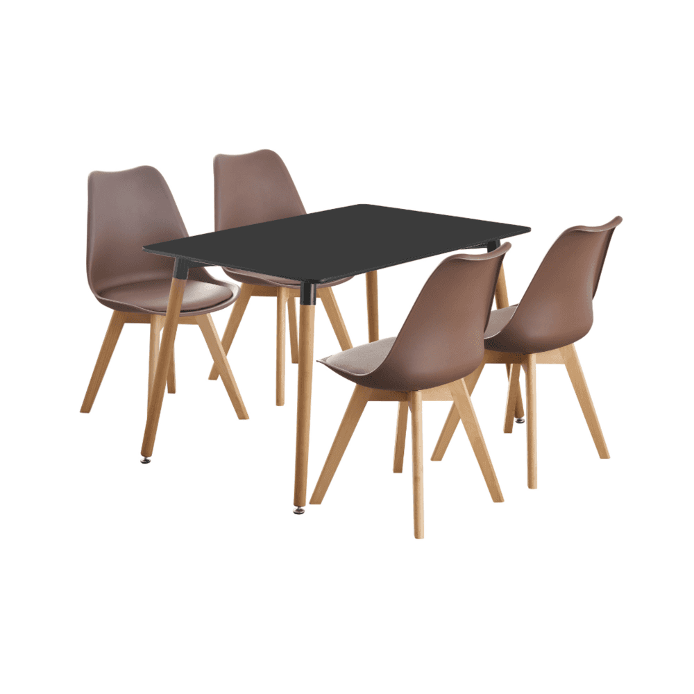 5PCs Dining Set - a Black Halo Dining Table & Set of 4 Lorenzo Tulip chairs with Padded Seat PN Home