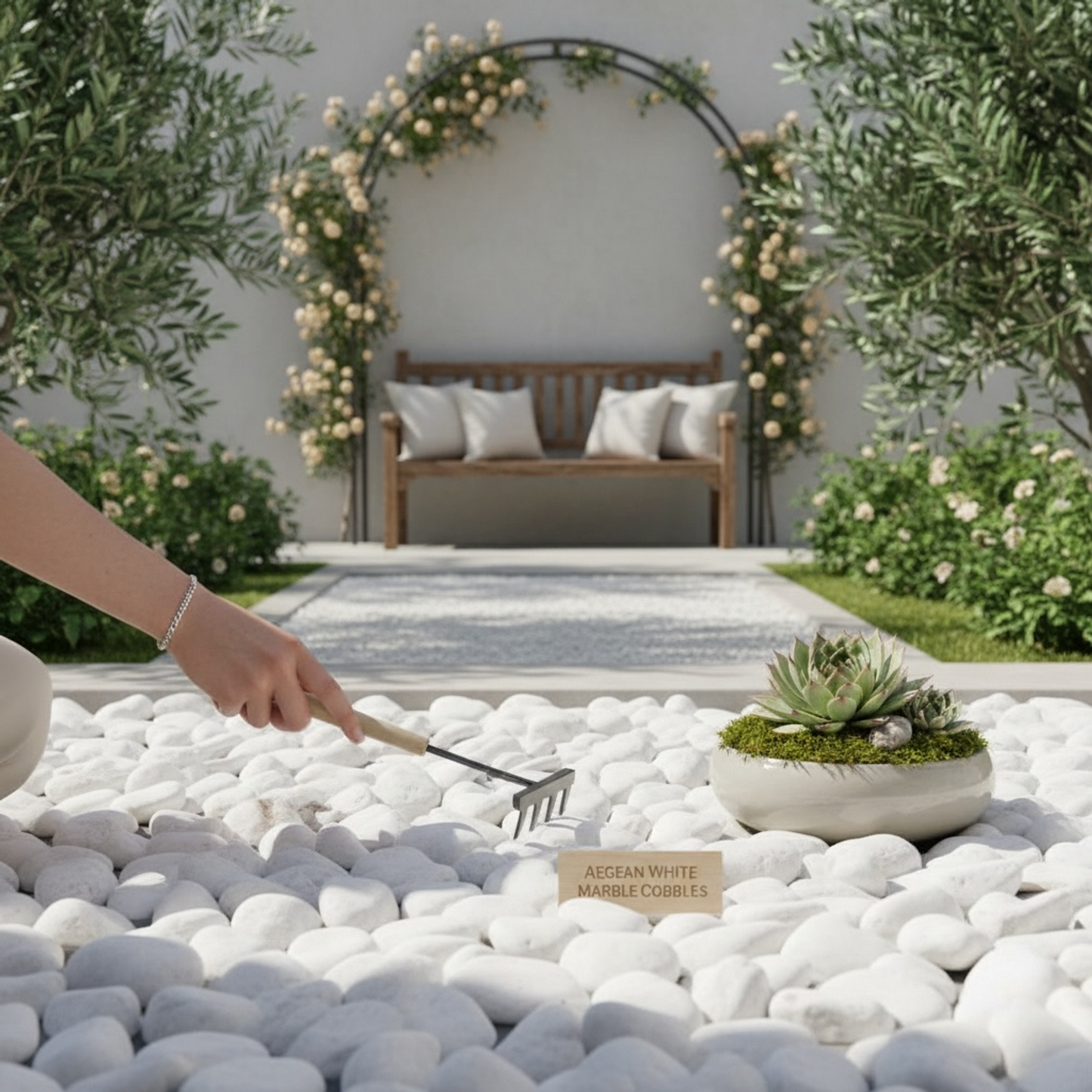Decorative Garden Stones Aegean White Marble Cobbles 60-40mm 25kg