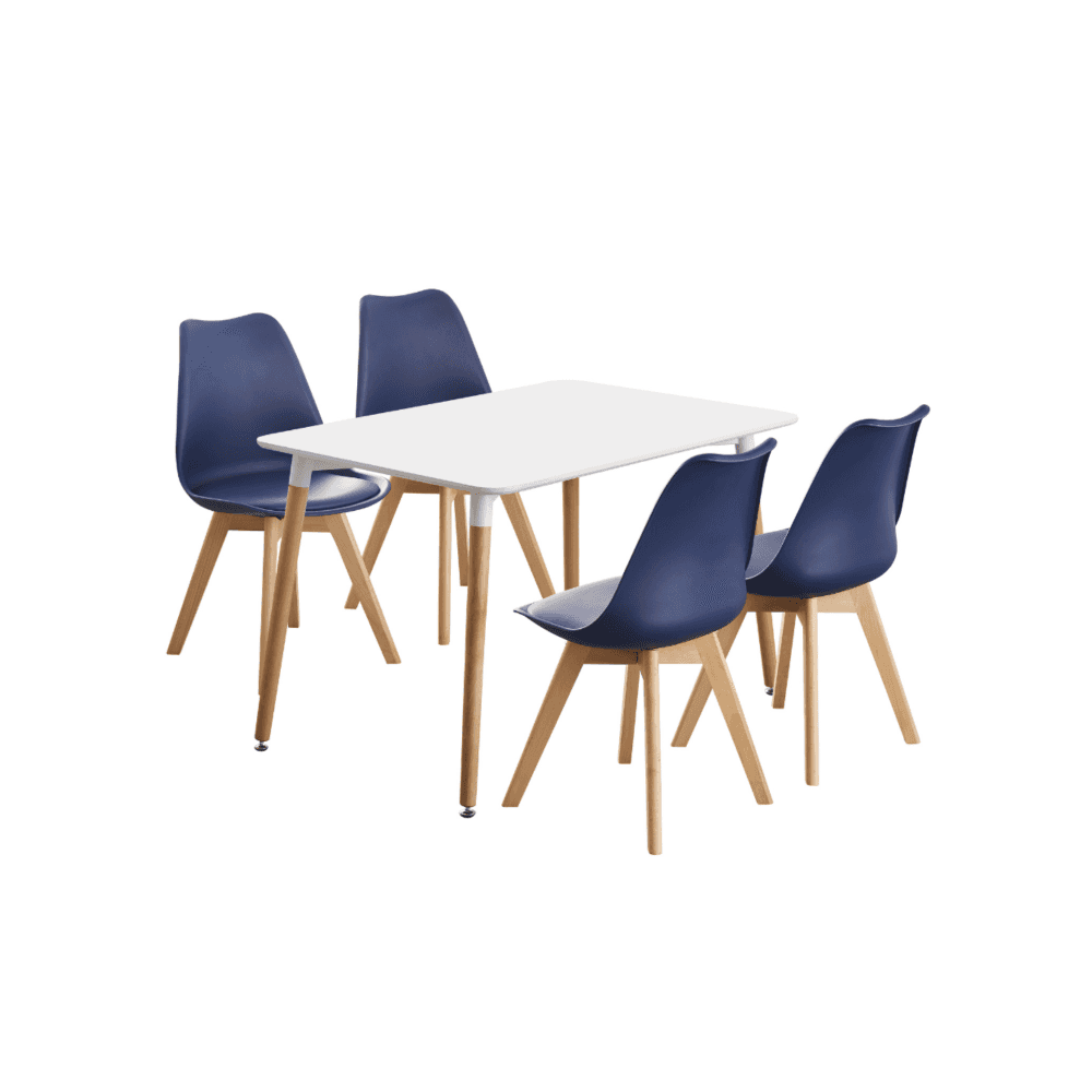 5PCs Dining Set - a White Halo Dining Table & Set of 4 Lorenzo Tulip Dining Chairs with Padded Seat PN Home