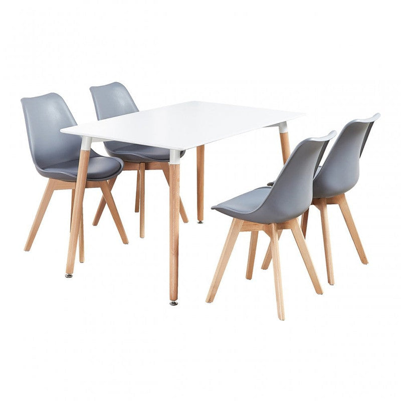 5PCs Dining Set - a White Halo Dining Table & Set of 4 Lorenzo Tulip Dining Chairs with Padded Seat PN Home