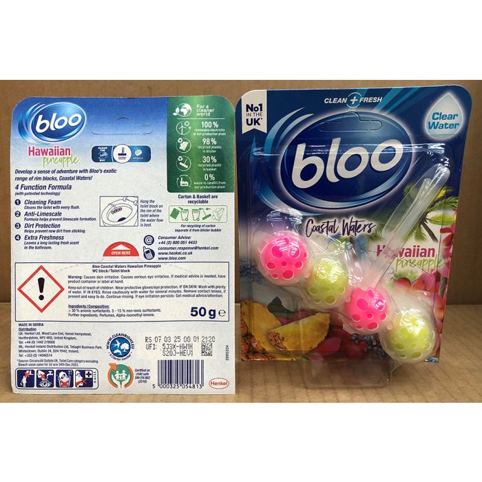 Bloo Toilet Block 50g Coastal Waters Hawaiian Pineapple Scent Freshens Your Bathroom with Long Lasting Fragrance