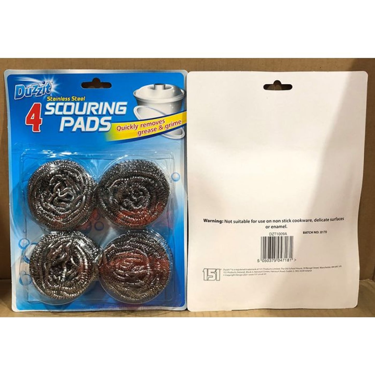 Duzzit 4 Pack Stainless Steel Scouring Pads Heavy Duty Scrubbing for Kitchen and Bathroom