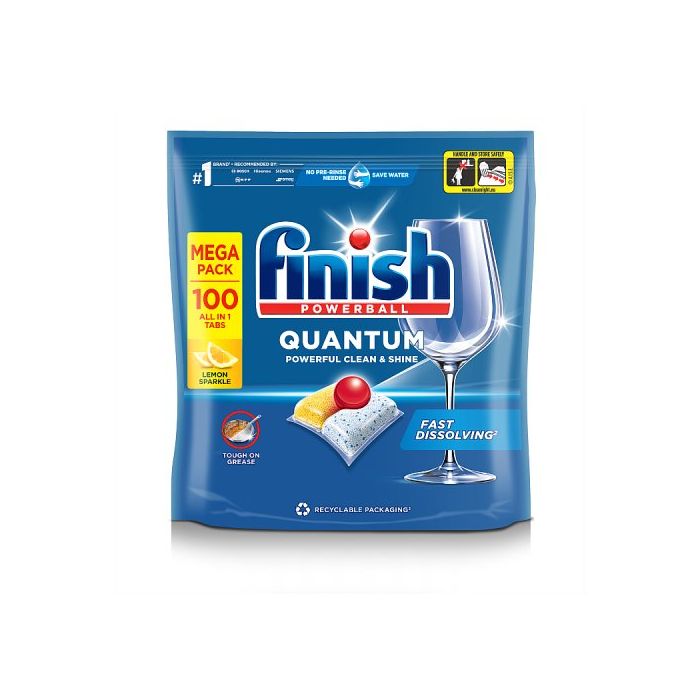 Finish Quantum All In One Dishwasher Tablets Lemon 100 Tabs Fast Dissolving Tough On Grease