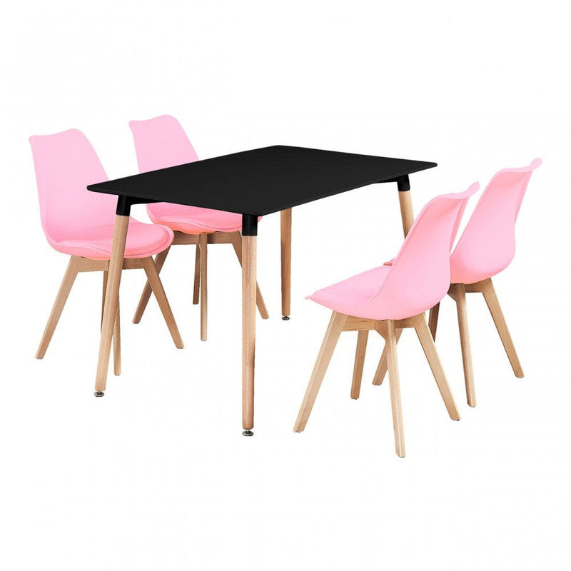 5PCs Dining Set - a Black Halo Dining Table & Set of 4 Lorenzo Tulip chairs with Padded Seat PN Home