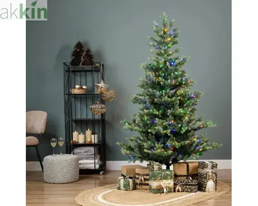 6ft 1.8m Geneva Fir GB Artificial Christmas Tree with Built In Multi Colour Micro LED Lights Indoor AK Kin Garden Supplies