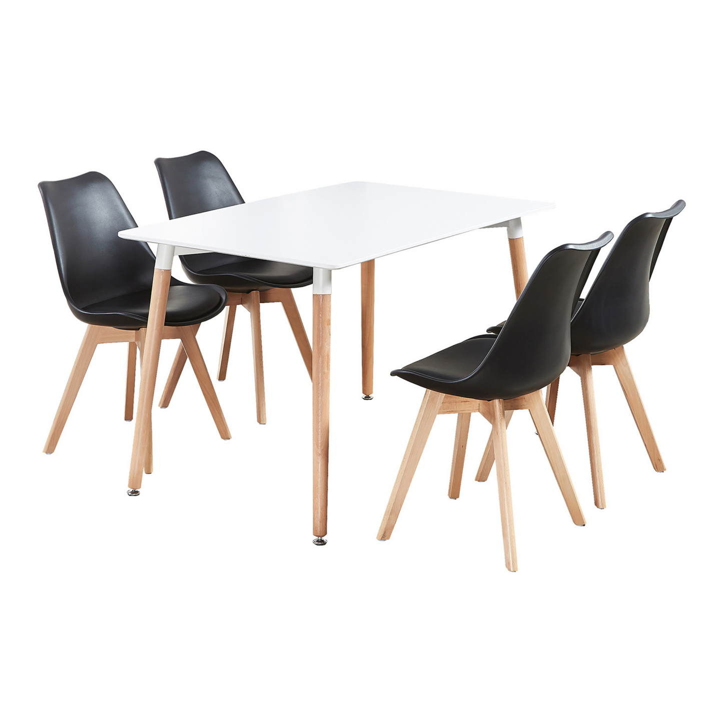 5PCs Dining Set - a White Halo Dining Table & Set of 4 Lorenzo Tulip Dining Chairs with Padded Seat PN Home