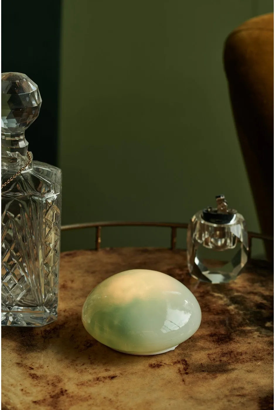 Rokka Glass Lamp Green With 3 Warm White LEDs Rechargeable Tap Sensor Adjustable Brightness USB C Cable Included