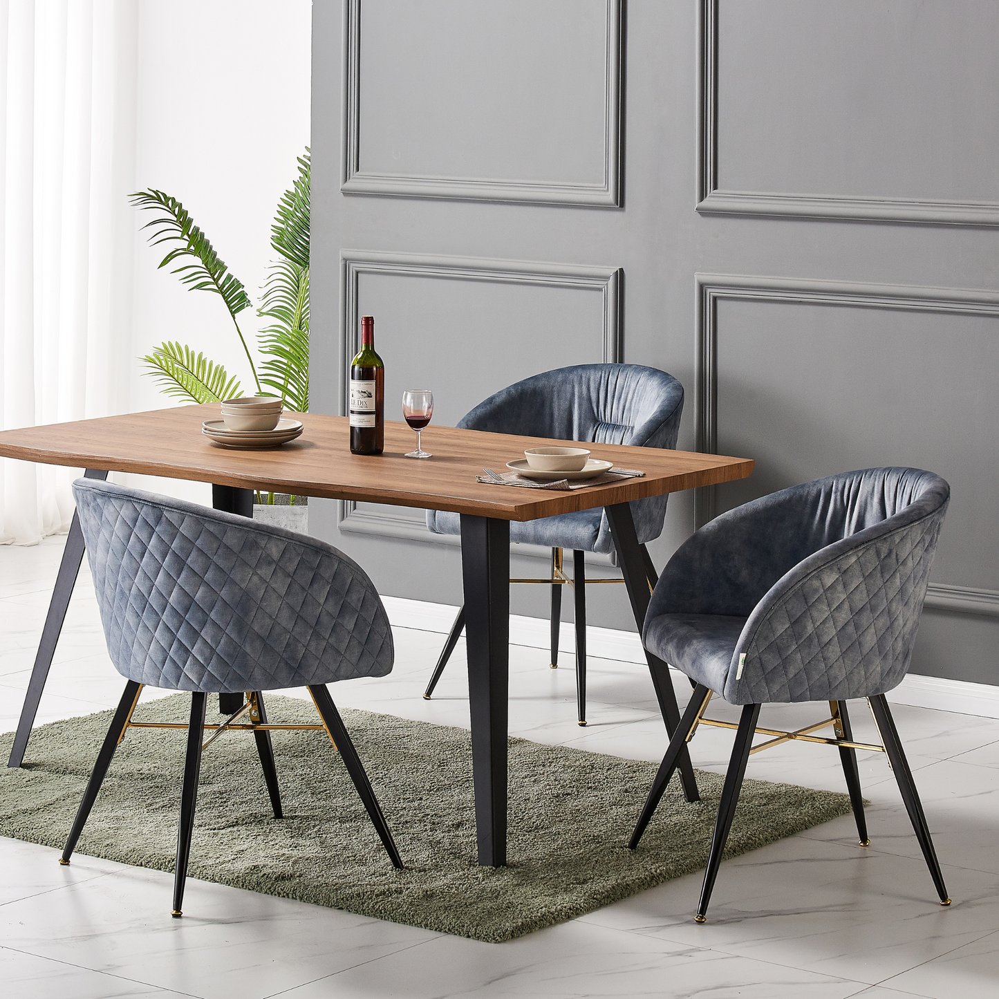 Vittorio Rocco LUX 5PCs Dining Set includes an Oak Dining Table and Set of 4 Dining Chairs PN Home