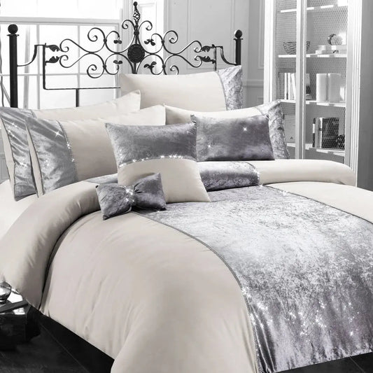 8 Piece Ensemble Ombre Velvet Embellished Mink Champagne Sparkle Double Bedding Set AK Kin Garden Supplies