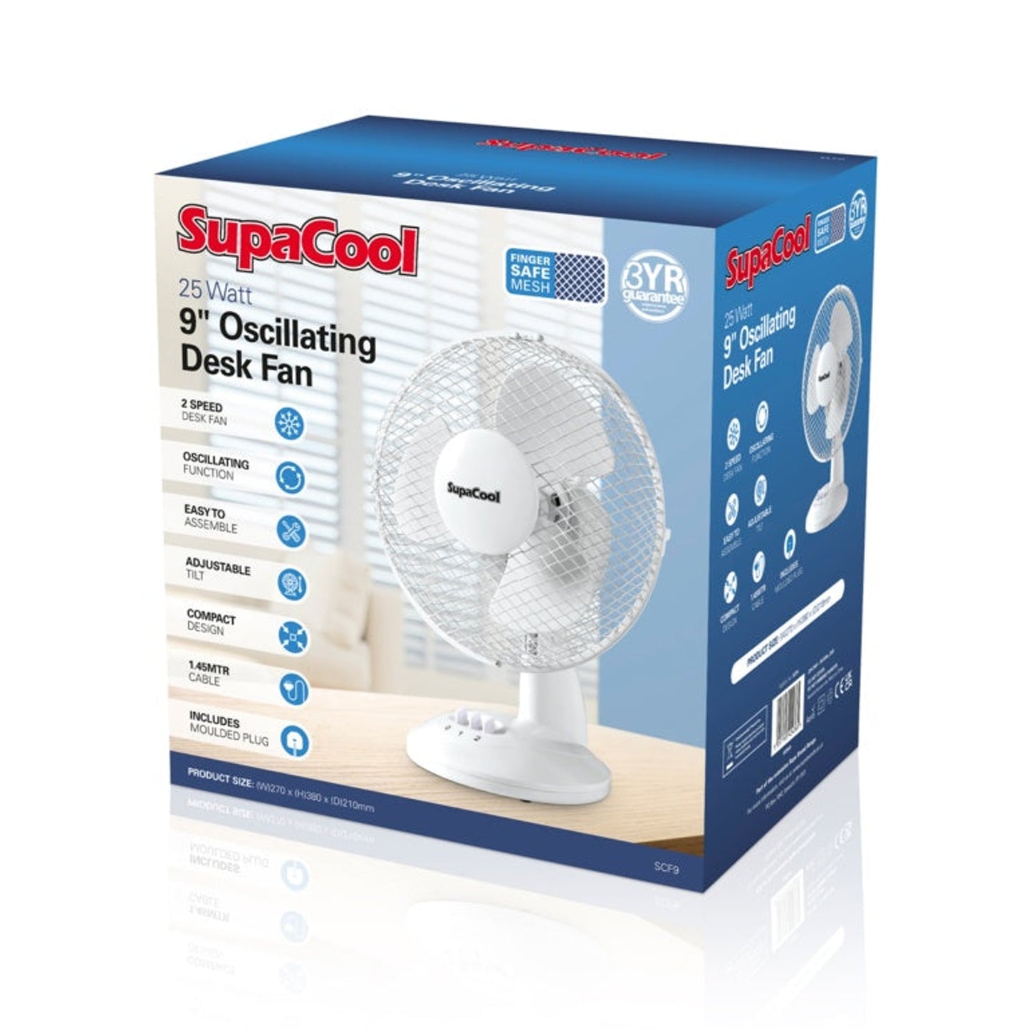 SupaCool Oscillating Desk Fan for Home or Office with Quiet Operation and Adjustable Tilt 12 Inch