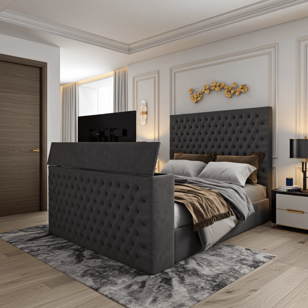 Wilton Chesterfield Upholstered Electric Tv Bed Frame UK Beds Direct ltd