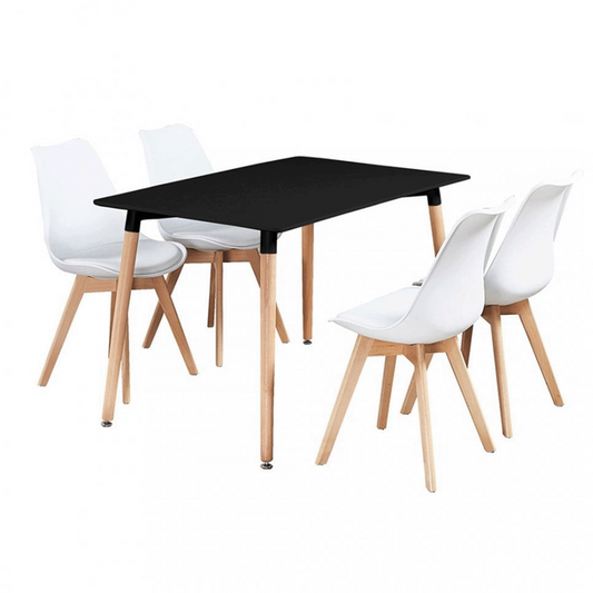 5PCs Dining Set - a Black Halo Dining Table & Set of 4 Lorenzo Tulip chairs with Padded Seat PN Home