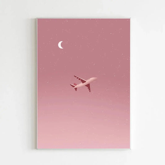 Airplane Pink Sunset Wall Art Print A5 (148 x 210mm) AK Kin Garden Supplies