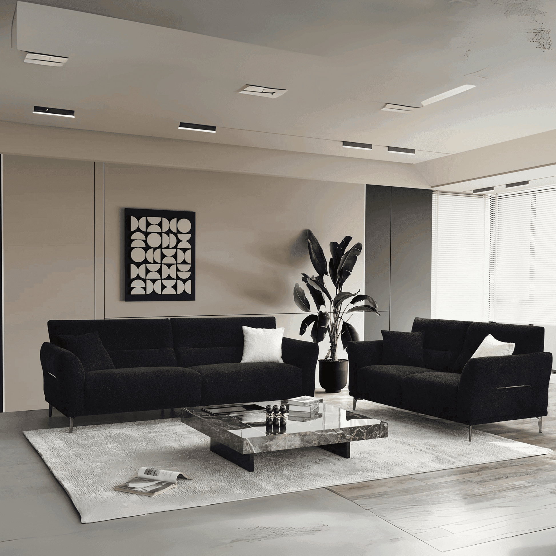 Aluxo Albany Sofa Range in Black Lux Boucle Fabric UK Beds Direct ltd