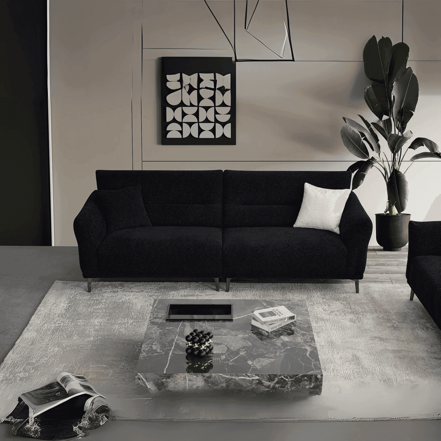 Aluxo Albany Sofa Range in Black Lux Boucle Fabric UK Beds Direct ltd