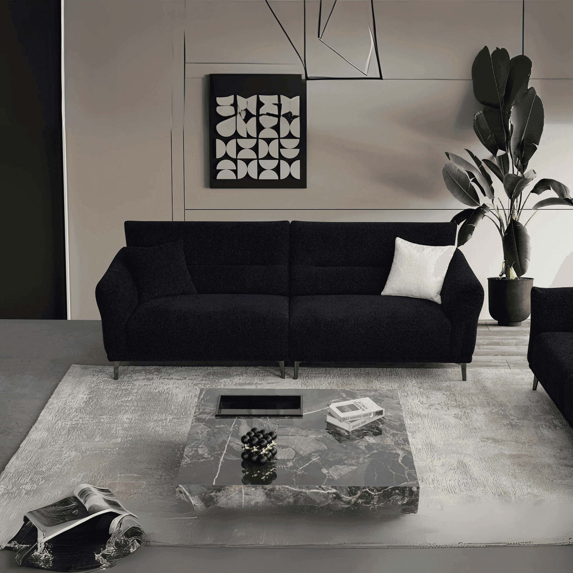 Aluxo Albany Sofa Range in Black Lux Boucle Fabric UK Beds Direct ltd
