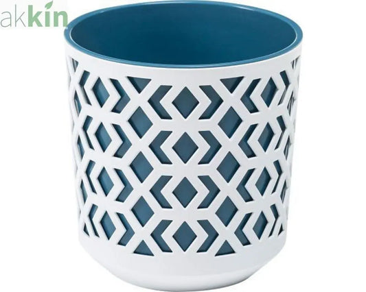 Aztec Round Planter 19.5cm Blue & White AK Kin Garden Supplies