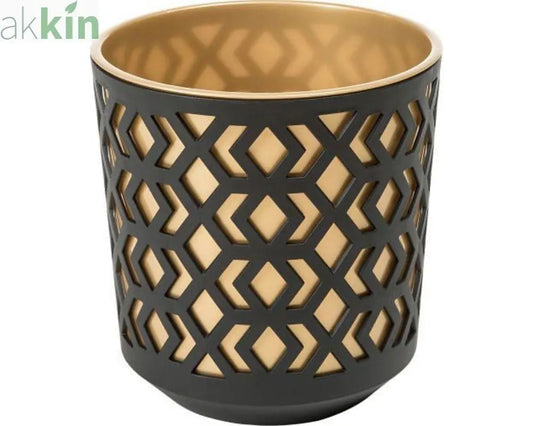 Aztec Round Planter 19.5cm Gold & Black AK Kin Garden Supplies