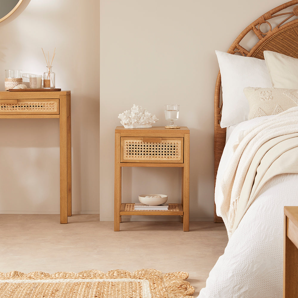 Bali Rattan Bedside Table with 1 Drawer Fishe and Lilly