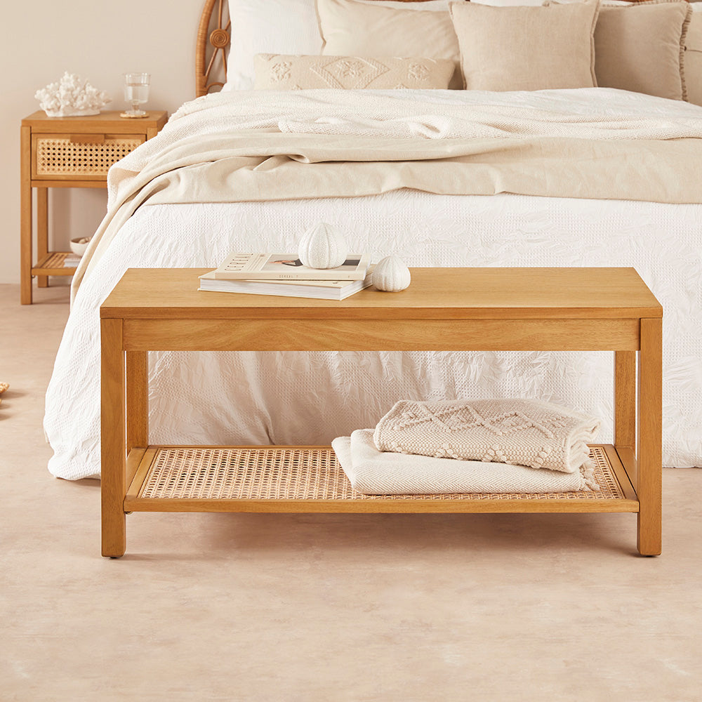 Bali Rattan Bench with Storage Shelf Fishe and Lilly