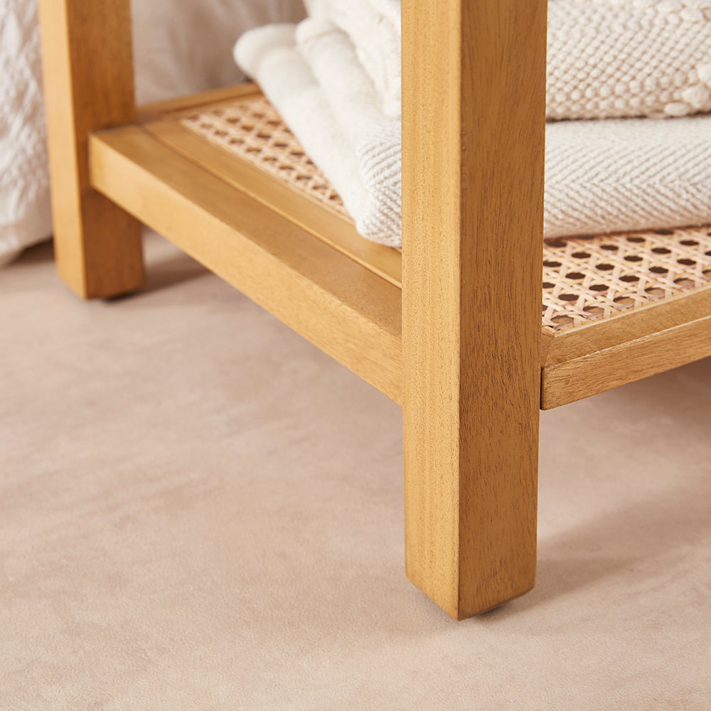 Bali Rattan Bench with Storage Shelf Fishe and Lilly