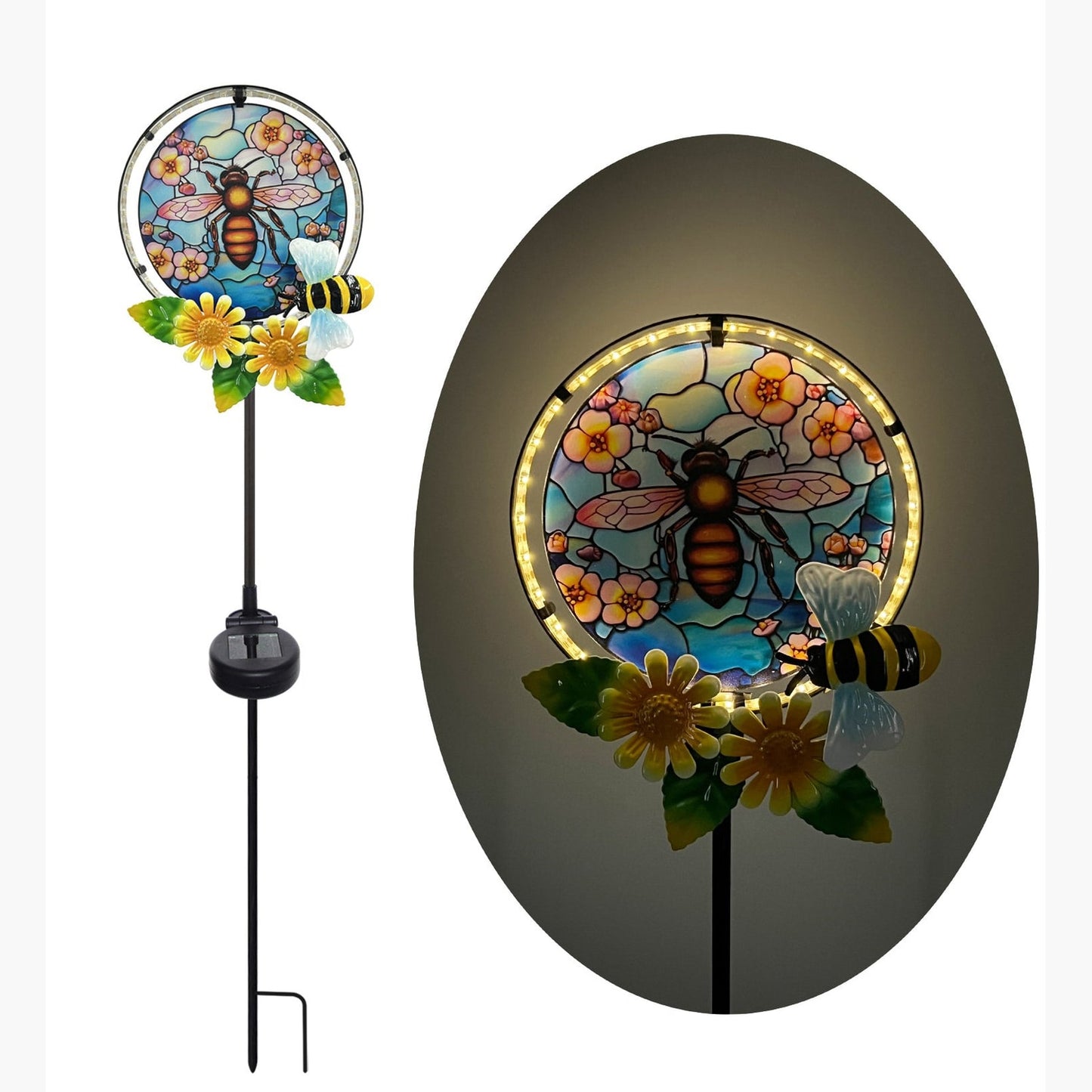 Bee Stain Glass Effect Solar Light on Stake AK Kin Garden Supplies