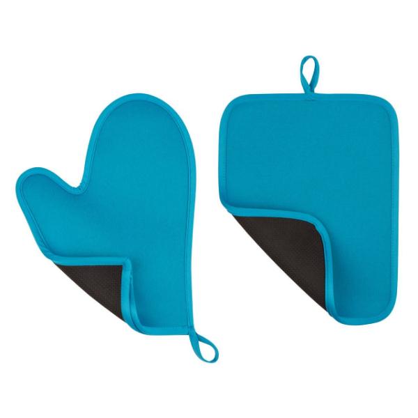 Blue Neoprene Oven Glove And Pot Holder Set House, Home & Garden