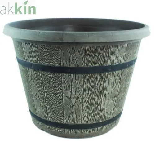 Cask Planter with Band 41cm  Driftwood AK Kin Garden Supplies