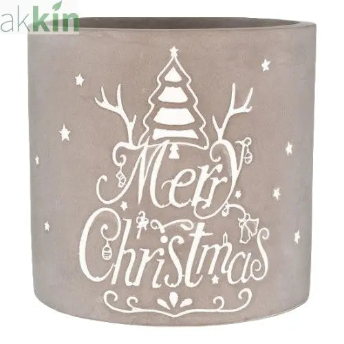Cement Planter Merry Christmas 13.4cm Grey & White AK Kin Garden Supplies
