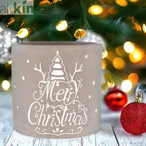 Cement Planter Merry Christmas 13.4cm Grey & White AK Kin Garden Supplies