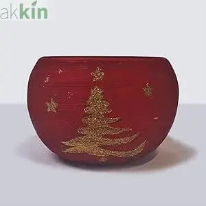 Ceramic Festive Christmas Curved Red Planter Pot with Gold Tree - AK Kin Garden Supplies
