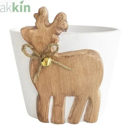 Ceramic Planter Reindeer with Bell 16cm - AK Kin Garden Supplies