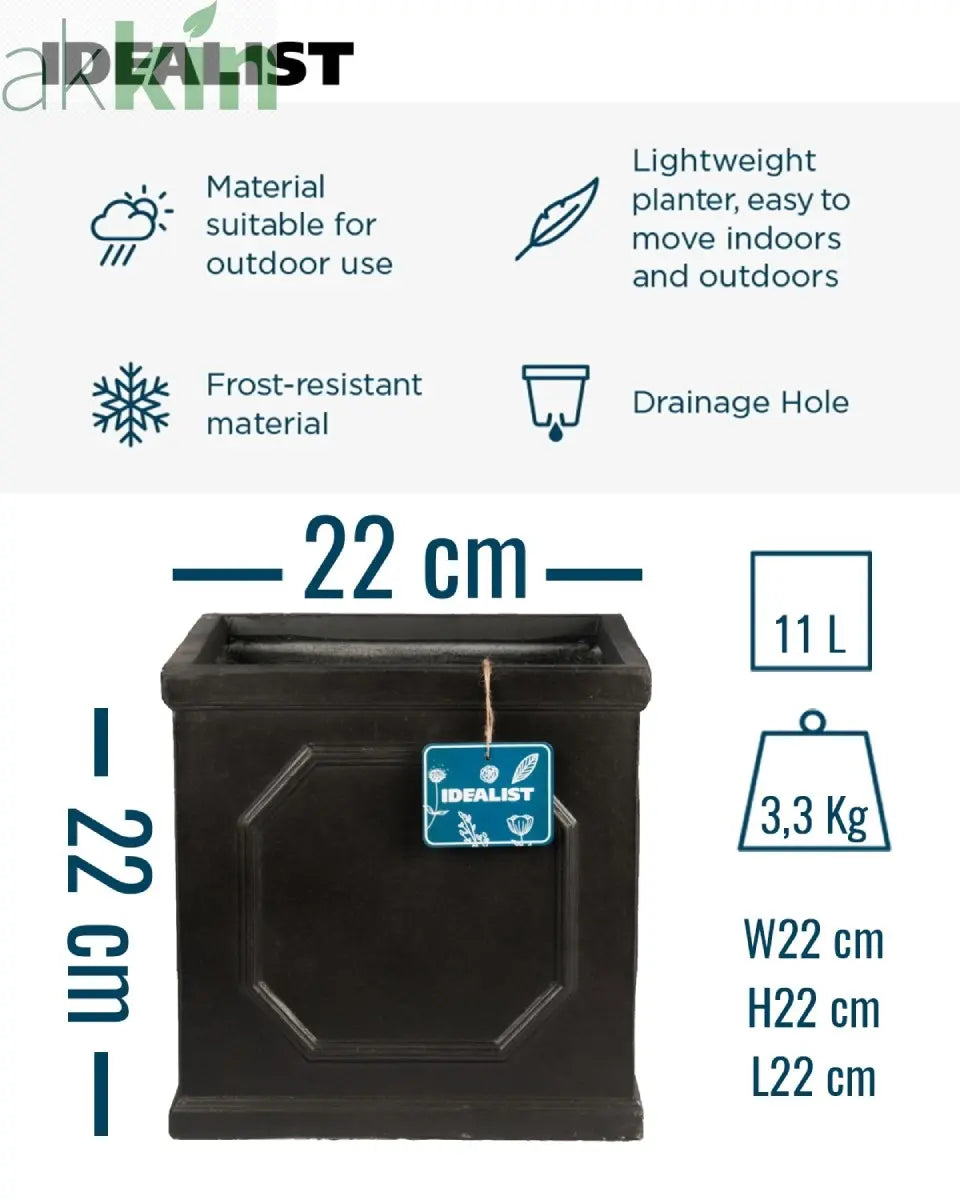 IDEALIST Lite Chelsea Flower Box Square Garden Planter, Faux Lead Light Stone Outdoor Plant Pot W22 H22 L22 cm, 11L One Click Plants