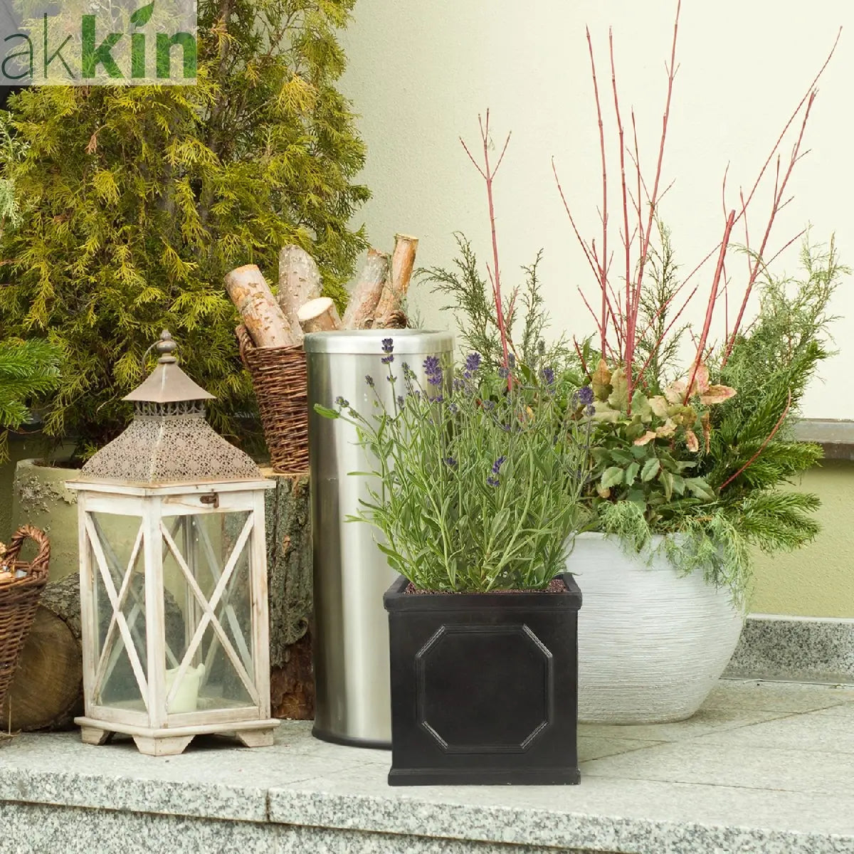 IDEALIST Lite Chelsea Flower Box Square Garden Planter, Faux Lead Light Stone Outdoor Plant Pot W22 H22 L22 cm, 11L One Click Plants
