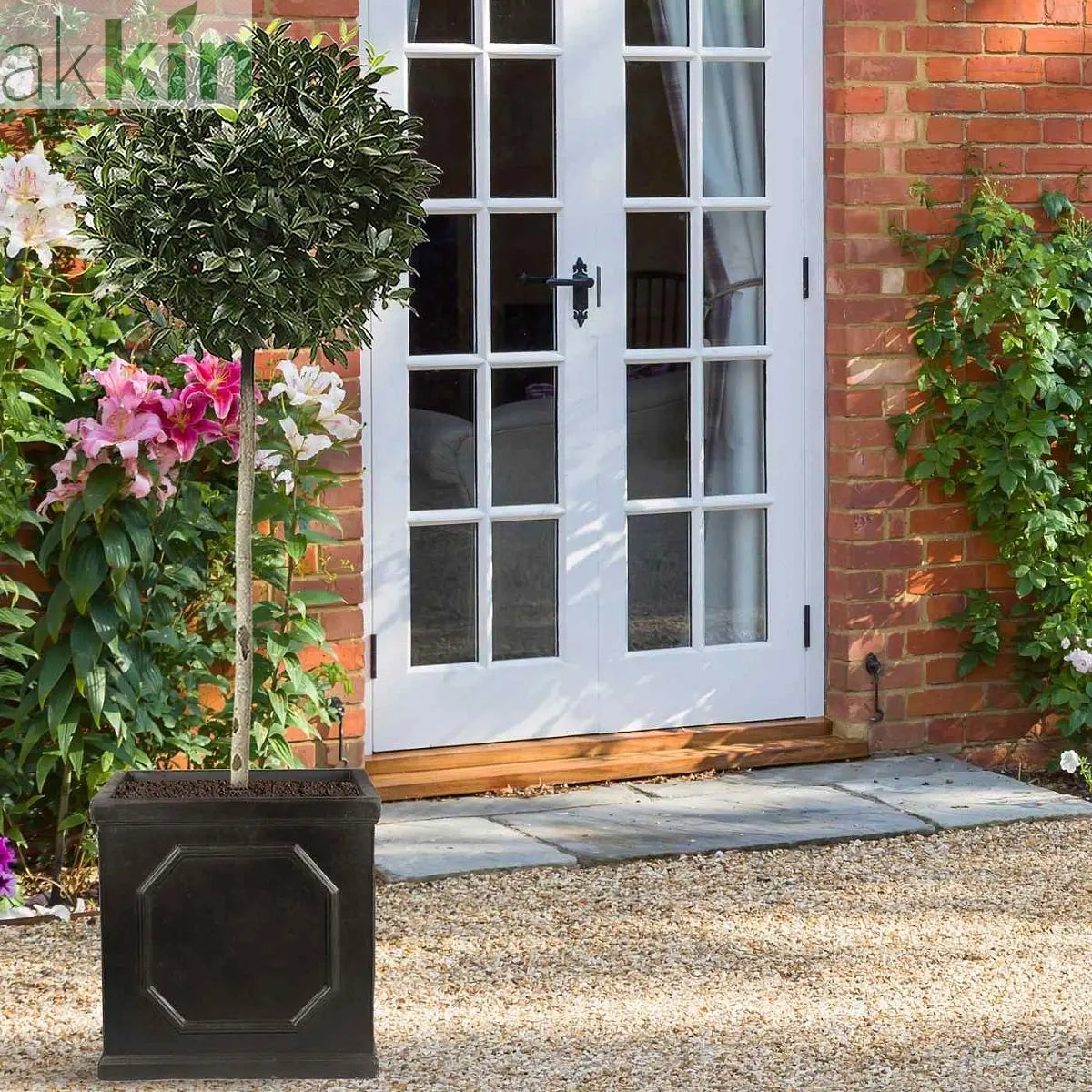 IDEALIST Lite Chelsea Flower Box Square Garden Planter, Faux Lead Light Stone Outdoor Plant Pot W37 H38 L37 cm, 52L One Click Plants