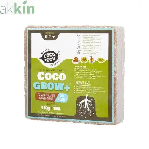 Coco & Coir Seed & Cuttings Compost Brick Grow Plus Peat Free with Perlite 15lt AK Kin Garden Supplies
