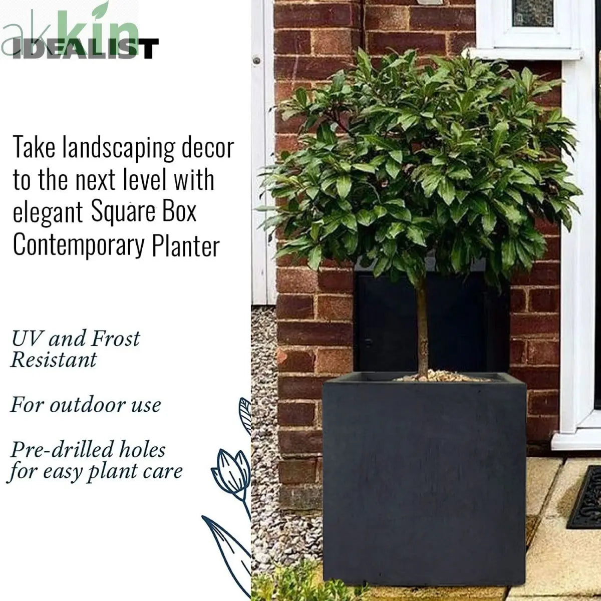 IDEALIST Lite Contemporary Flower Box Square Garden Planter, Faux Lead Light Concrete Outdoor Large Plant Pot H50 L50 W50 cm, 126L One Click Plants