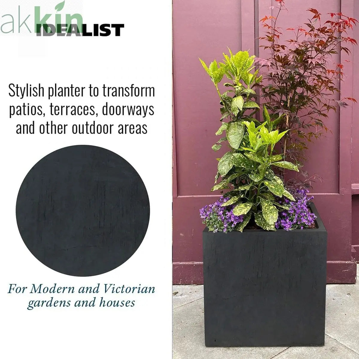 IDEALIST Lite Contemporary Flower Box Square Garden Planter, Faux Lead Light Concrete Outdoor Large Plant Pot H50 L50 W50 cm, 126L One Click Plants