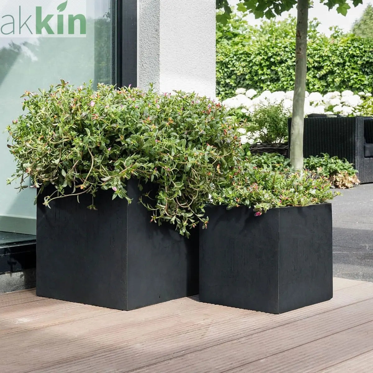 IDEALIST Lite Contemporary Flower Box Square Garden Planter, Faux Lead Light Concrete Outdoor Large Plant Pot H50 L50 W50 cm, 126L One Click Plants