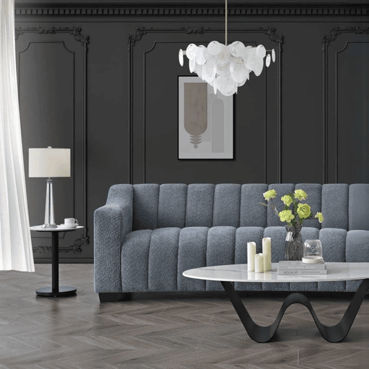 Aluxo Astoria 3 Seater Sofa in Iron Boucle Fabric UK Beds Direct ltd