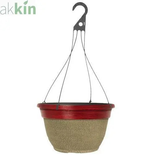 Crackle Hanging Basket 12"  Ceramic White/Glitz Red AK Kin Garden Supplies