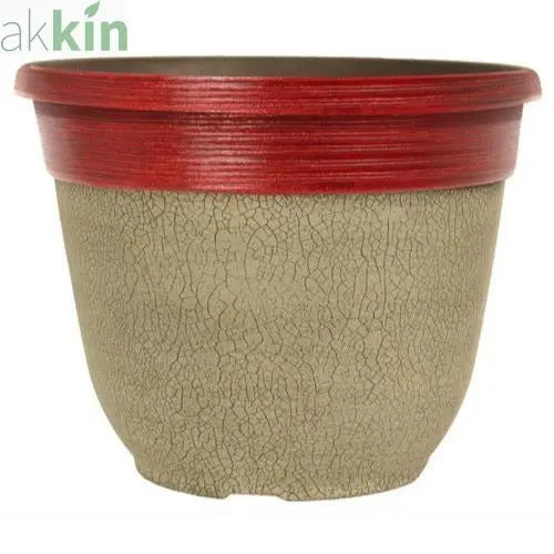 Crackle Planter 30cm  Ceramic White/Glitz Red AK Kin Garden Supplies