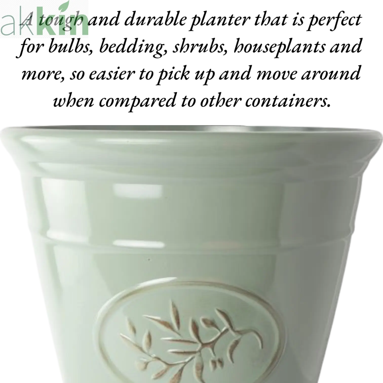 Decorative Olive Plant Pot 23cm Green Round Plastic Planter for Indoor & Outdoor Use - AK Kin Garden Supplies