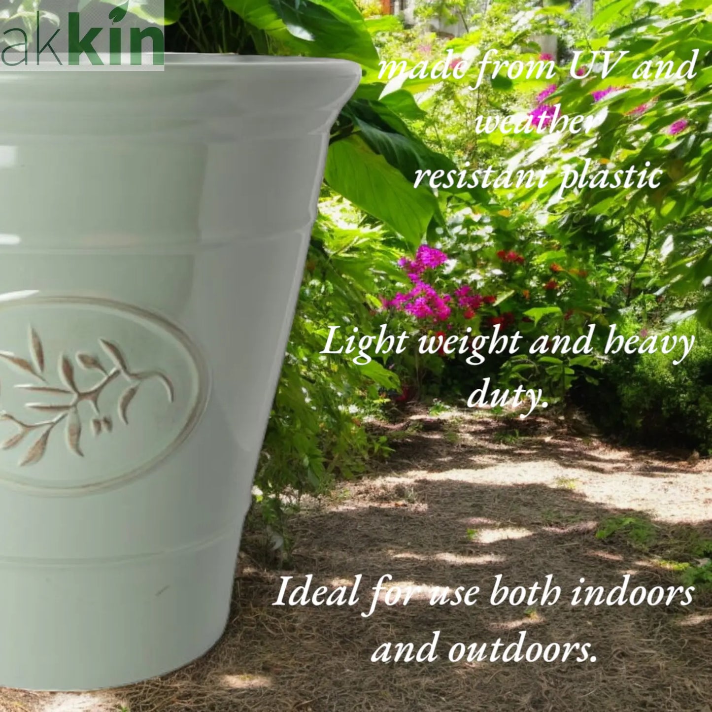 Decorative Olive Plant Pot 23cm Green Round Plastic Planter for Indoor & Outdoor Use - AK Kin Garden Supplies