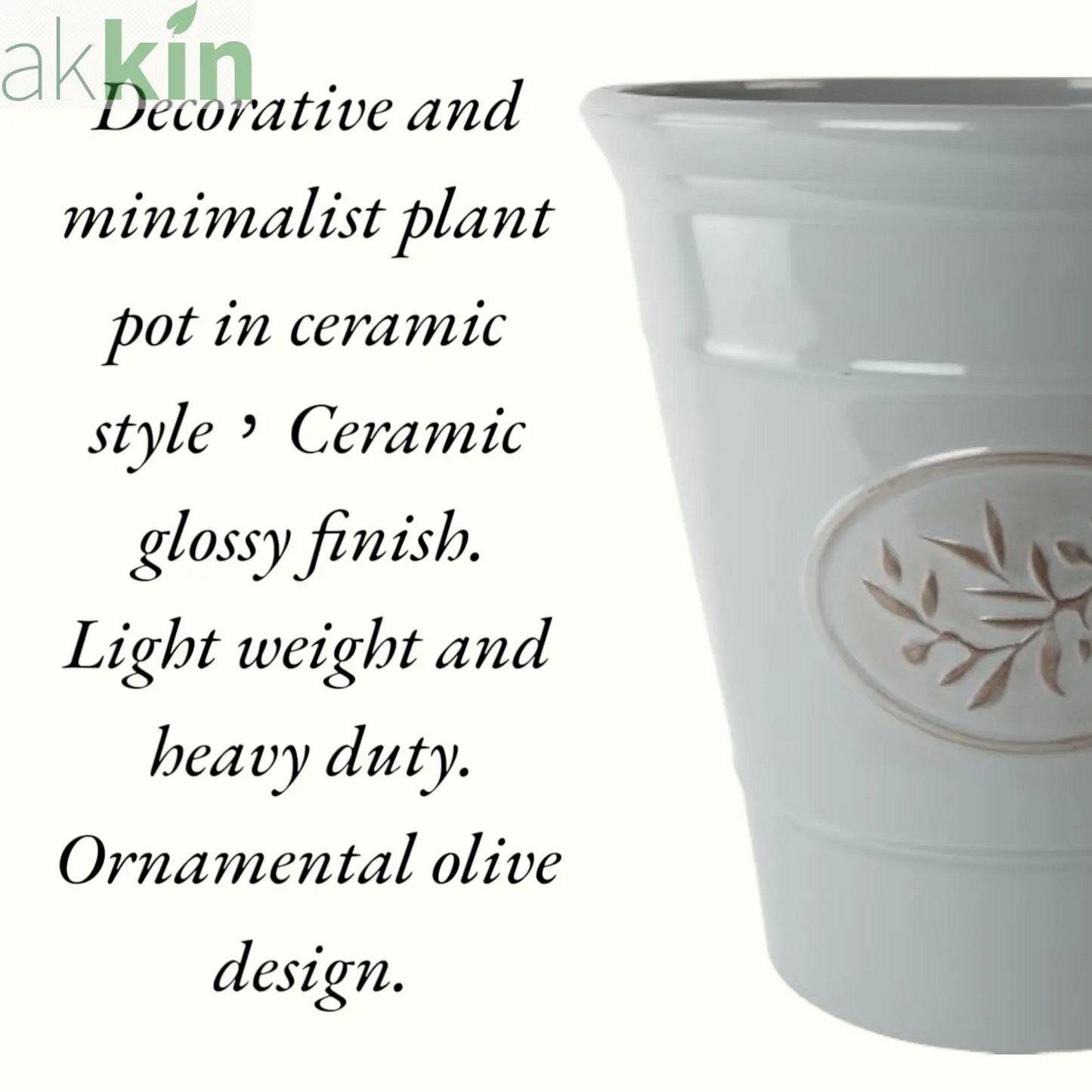 Decorative Olive Plant Pot 23cm Grey Round Plastic Planter for Indoor & Outdoor Use - AK Kin Garden Supplies